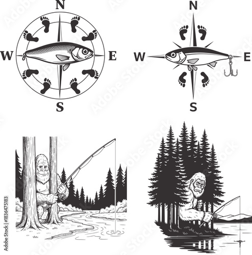 bigfoot fishing compass forest lake sasquatch lure bundle