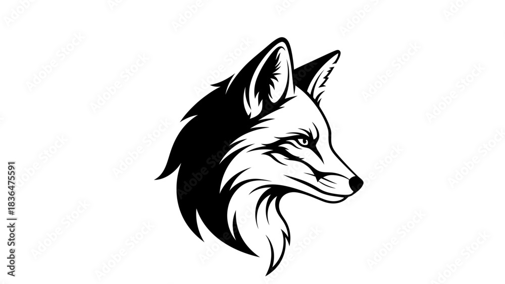 Obraz premium Fox Head Illustration – Wild Animal Mascot Logo in Bold Line Art Style