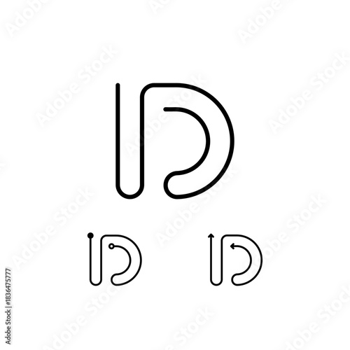 Technical letter D, digital alphabet trendy font made in thin line, including set of three different letter, vector illustration 10EPS
