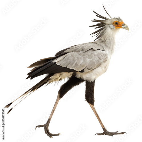 Secretary bird Standing Isolated on White Background

