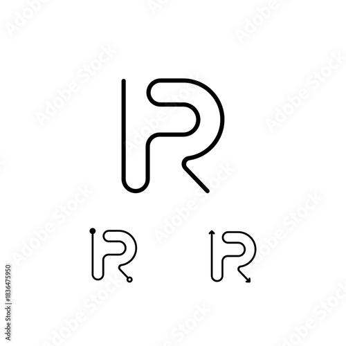Technical letter R alphabet font made in thin line