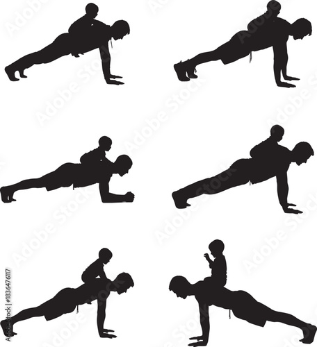 Silhouette series demonstrating correct push up form and progression stages