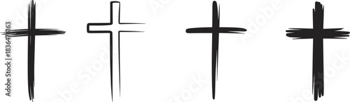 Hand drawn Christian cross symbols sketch, minimalist faith illustration, religious icon design, simple worship graphic elements for spiritual artwork use