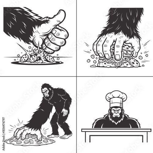 bigfoot cookie chef bundle sasquatch hand smashing biscuits kitchen illustration