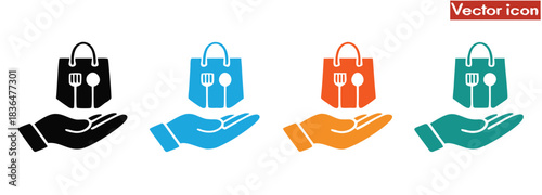 Delicious food delivery service offering convenient takeout packaging,Food delivery by scooter vector icon.Fast shipping service for restaurant clients.Products transportation.Isolated vector
