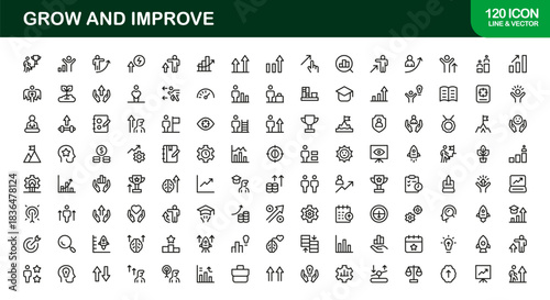 Modern line icon set – Professional minimal growth and progress symbols, sleek vector outline icons for business, finance, and development.
