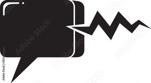 Black speech bubble icon with jagged lightning bolt emanating from the side chat icon message symbol