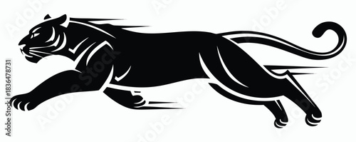 Vector art of a black panther is running with great speed, isolated on white background, illustrating the power and agility of this feline predator