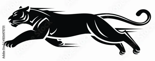 Tapety Vector art of a black panther is running with great speed, isolated on white background, illustrating the power and agility of this feline predator