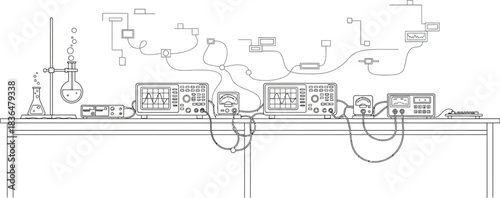 Scientific laboratory equipment on a table for research and experimentation work