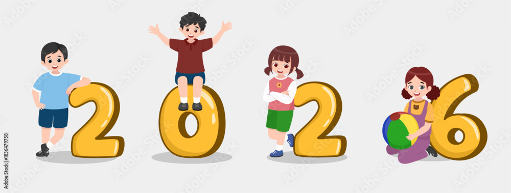 Obraz premium Kids Illustration with 2026 Numbers