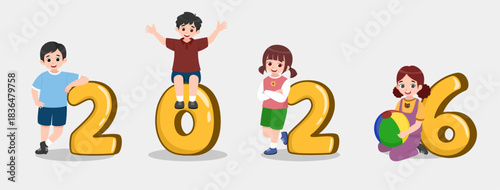 Kids Illustration with 2026 Numbers