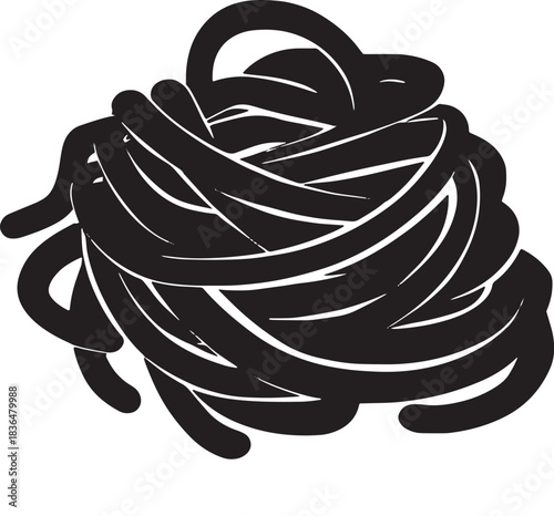 Black and White Spaghetti Nest Minimalist Design for Italian Food Concepts and Culinary Illustrations