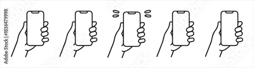 Holding smartphone icon set of hands using mobile phone for various interactions