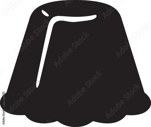 Black Jello Dessert Icon Illustration with Glossy Reflection and Curvy Bottom on White Background for Food Related Design