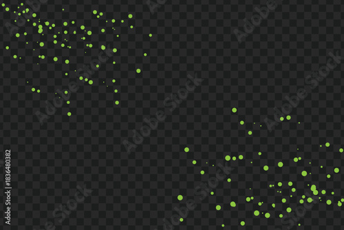 Dynamic shower of glowing green particles creating a shimmering, abstract bokeh effect against a clean transparent backdrop for overlays and backgrounds