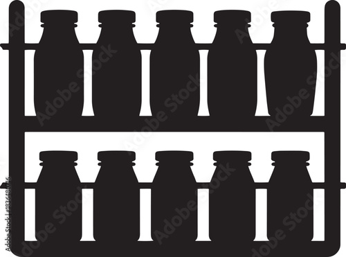 Black silhouette of glass bottles in a rack perfect for storage and organizing creating a minimalist and stylish storage solution