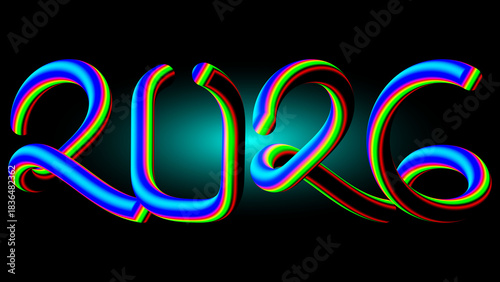 Happy New Year celebration illustration with glowing neon lights and the number 2026