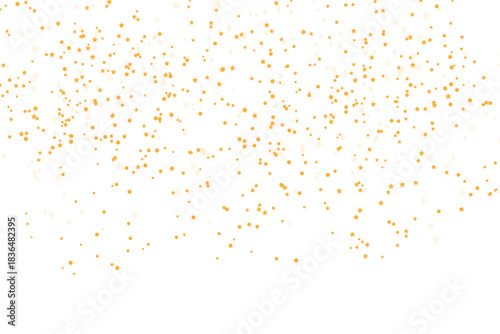 Vibrant scattered golden particles cascading on a white background, creating a lively festive atmosphere perfect for celebration designs