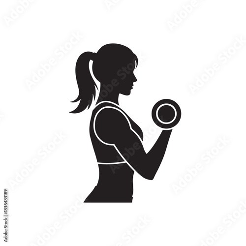 Female Silhouette with Dumbbell Exercising Graphic Design Woman Fitness Training
