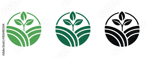 Agriculture logo design agronomy logo with plants on a fields vector illustration.Agro ecological farmhouse logo design.
