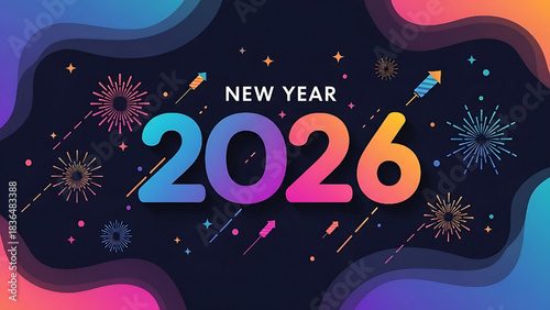 Vibrant New Year 2026 Celebration Design with Fireworks