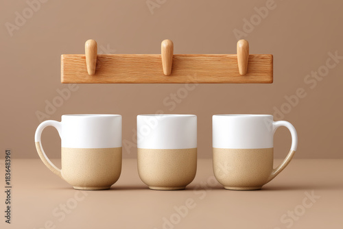 Artisanal mugs hang, rustic charm exudes warmth and simple pleasures