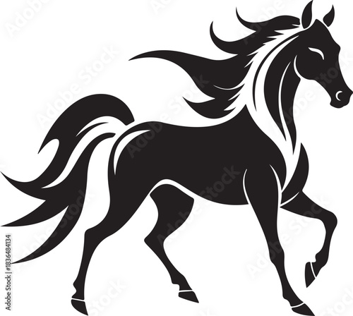 Black mustang stallion vector illustration design silhouette running wild