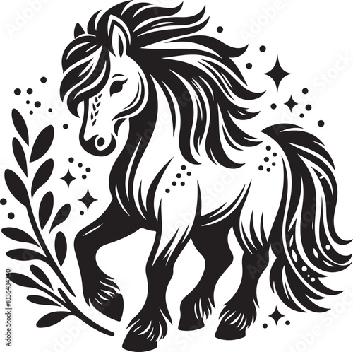 Black tribal horse head silhouette vector illustration for tattoo design