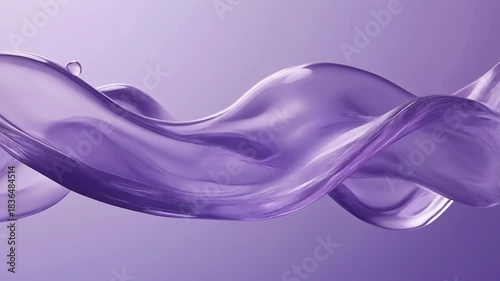 Elegant flowing translucent purple fabric or liquid creating abstract waves against a gradient background.