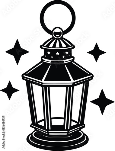 Lantern With Stars Silhouette for Ramadan Celebration.
