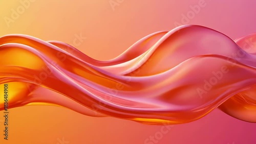 Abstract flowing wave of vibrant orange and pink liquid with glossy reflections.