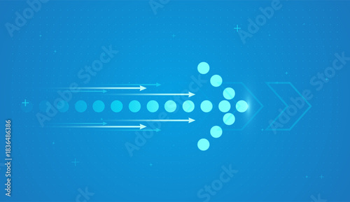 A Dynamic growth trend with an upward arrows on light blue background, and Multiple upward arrows made of glowing dots, highlighting business success concepts