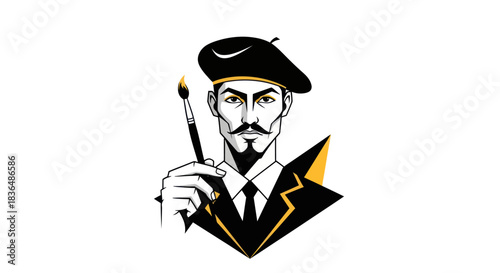 Artistic illustration man with brush and beret in vector style