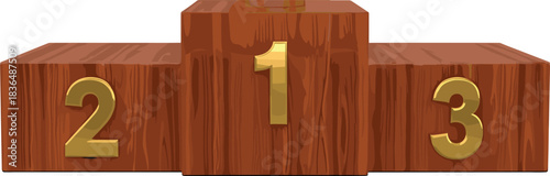 wooden podium vector, gold numbers, ranking platform, first second third place, award stage, competition result, achievement symbol, contest winner