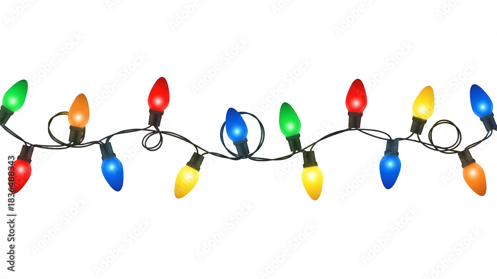 Naklejka premium String of colorful christmas lights isolated on transparent background