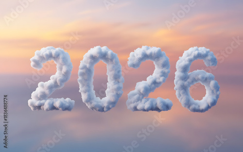2026 Cloud Numbers in Colorful Sky Background