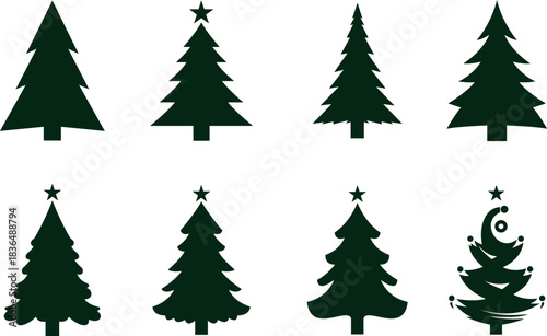 Christmas tree silhouette clipart set black pine tree icons Black Christmas tree drawing clip art collection on white background png