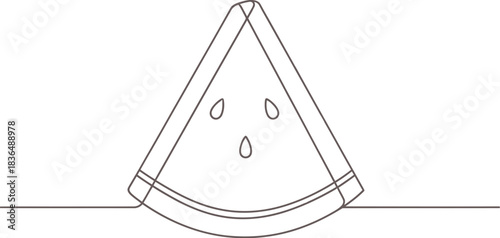Minimalist watermelon slice illustration with a single line on a white background