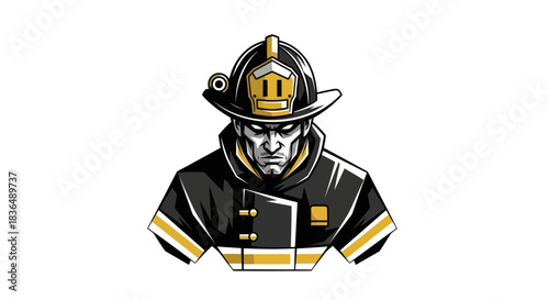 Bold firefighter illustration ready for action against white background