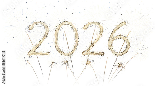 Sparkling 2026 new year celebration with fireworks on a dark blue festive background