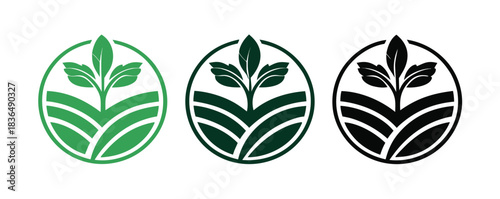 Agriculture logo design agronomy logo with plants on a fields vector illustration.Agro ecological farmhouse logo design.
