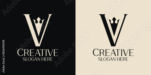 Luxury letter V logo design with crown element for royal branding and premium identity vector illustration