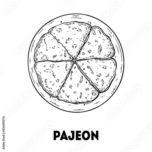 Pajeon sketch. Korean food. Hand drawn vector illustration. Top view.