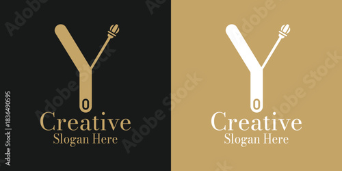 Creative letter Y logo design with torch or flower element for education or wellness branding vector illustration