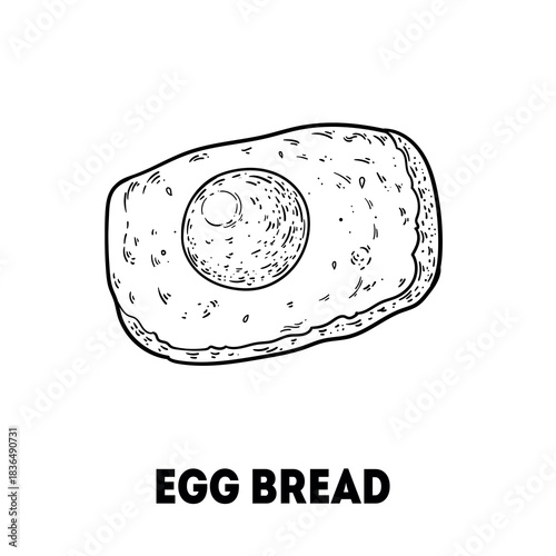 Egg bread sketch. Korean food. Hand drawn vector illustration. Top view.