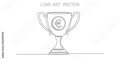 Continuous one line drawing of trophy cup with Euro symbol representing European economic success and championship