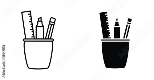 Pencil holder icon. Line with editable stroke and flat for Web