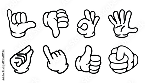 Cartoon Hands Vector Illustration Set.Expressive White Glove Gestures Hand Collection for Diverse Design Project