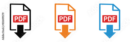 Download PDF document easily with these vibrant icons,Vector art of download pdf file icon in three colors,PDF Icon Vector Design Symbol Illustration